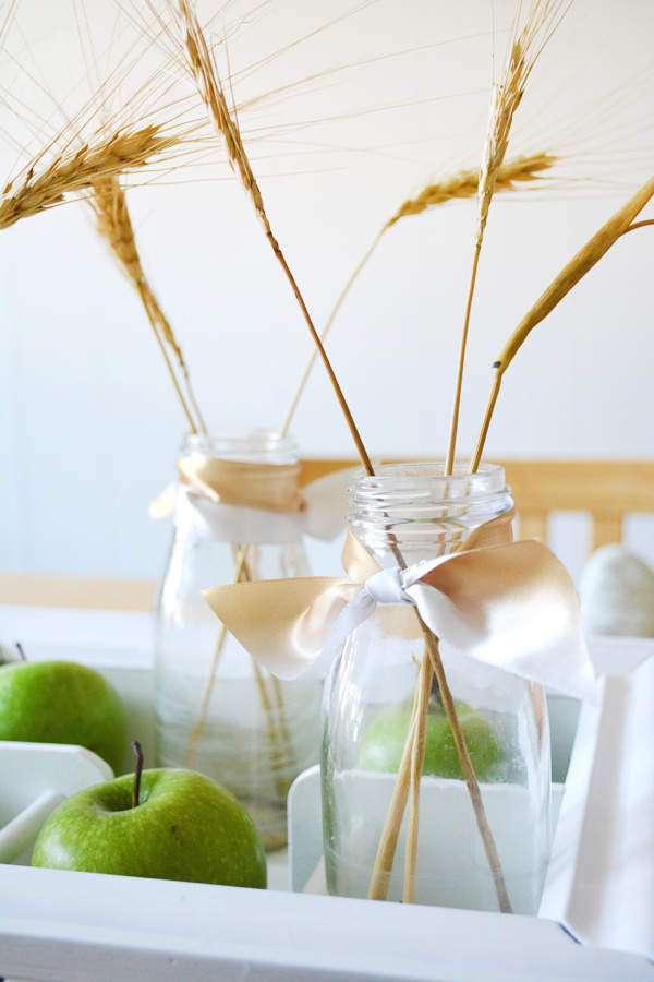 fall table setting with wheat stems