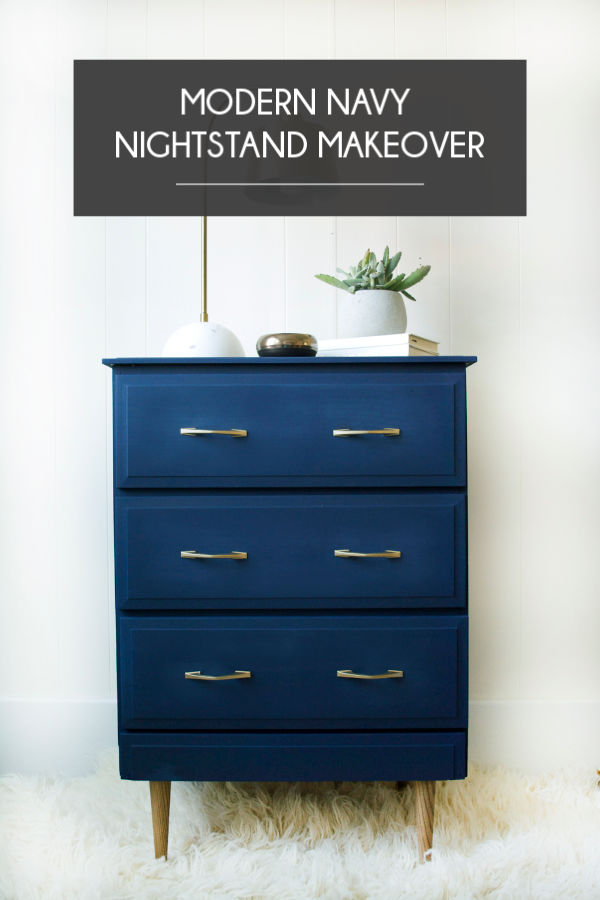 Modern Navy Nightstand Makeover, Navy Blue And Grey Dresser With Gold Hardware
