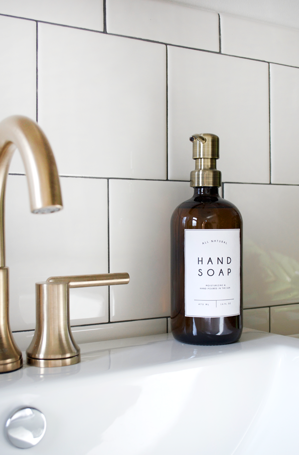 amber bottle soap dispenser with DIY printable label