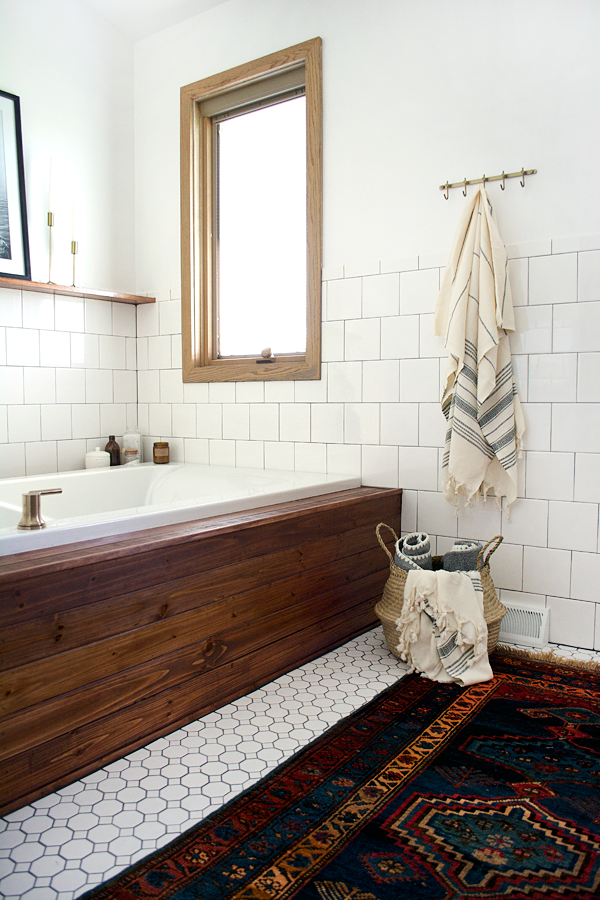 cedar wood planks around a bathtub