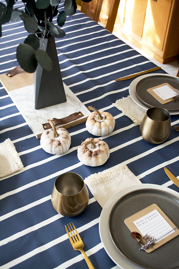 modern fall place setting with a free printable place card