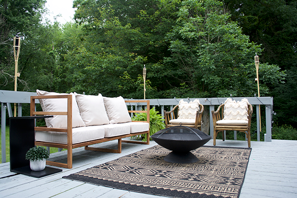 modern back porch makeover in cream and black