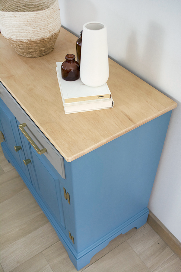 Blue Painted furniture with raw wood top