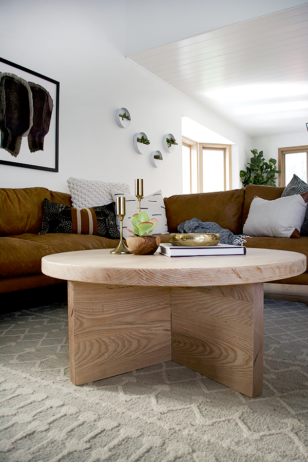 Round Wood Coffee Table With Natural Finish