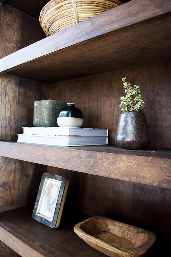 Open shelving styling with vintage decor