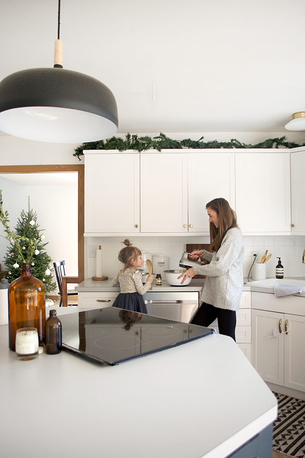 White kitchen decorated for christmas