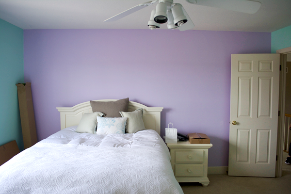 Purple walls in a room that will be turned into a nursery