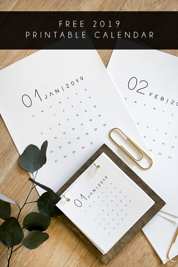 Free 2019 Modern Printable Calendar