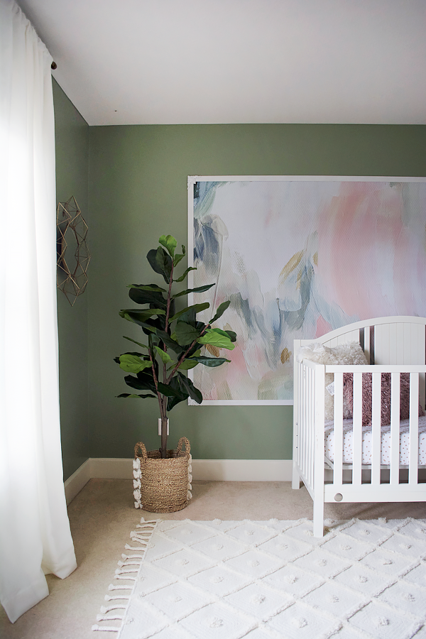 Floral Wall Mural in Girl's Green and Pink Nursery