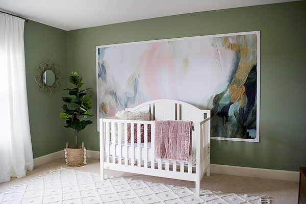 Green Girl's Nursery with Floral Wall Mural
