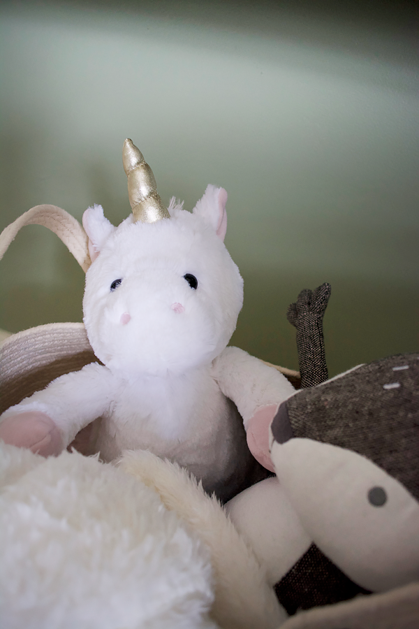 Unicorn stuffed animal in a nursery