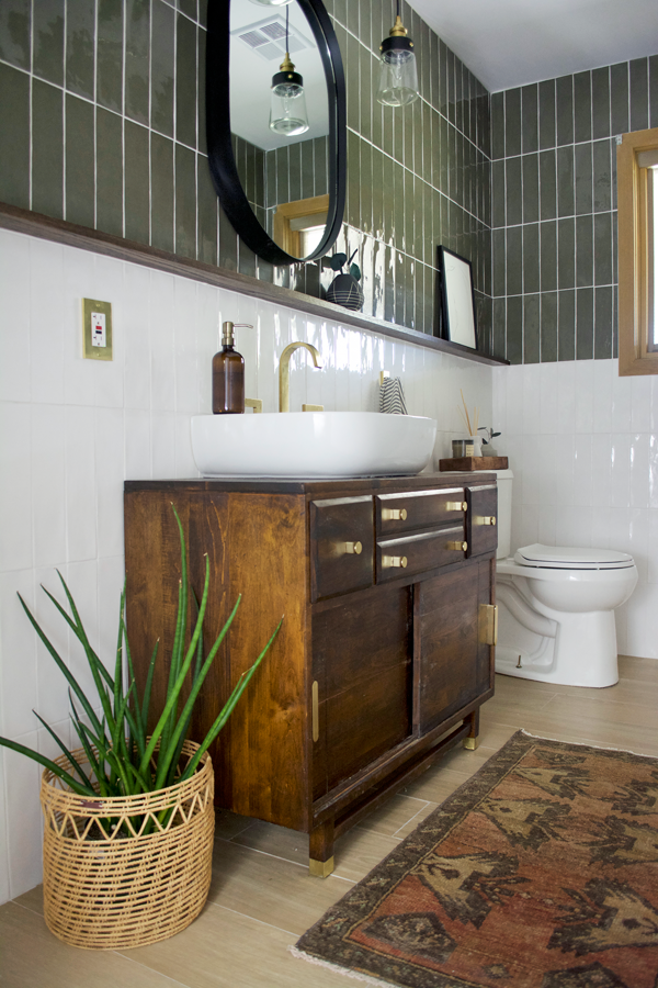 Modern Vintage Bathroom with Green and White Tile