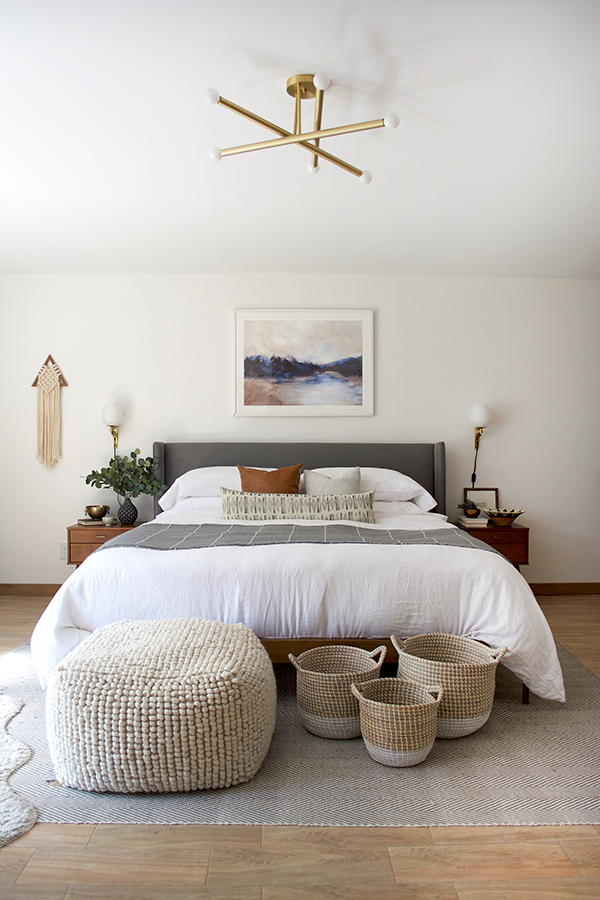 Modern Boho Bedroom with Brass Wall Sconces