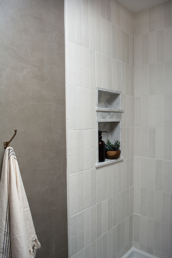 White Vertical Stacked Tile with White Grout